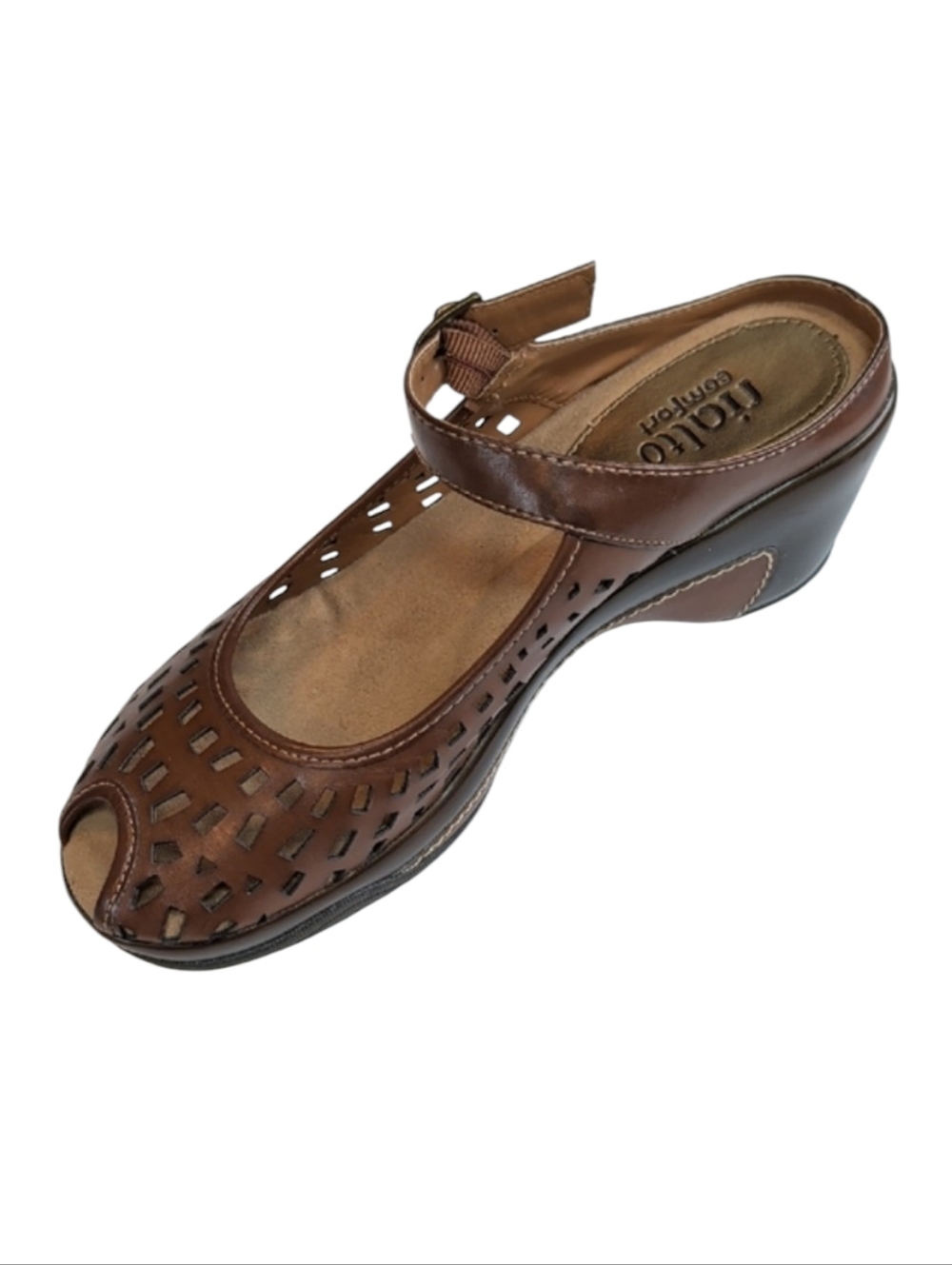 Rialto, Mario, Brown Peep Toe Wedge Mary Jane Shoes. Size 8.5